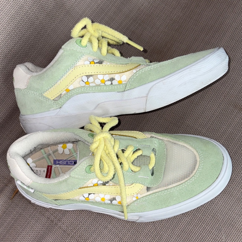 Vans Light Green and Yellow Daisy Accent Sneakers